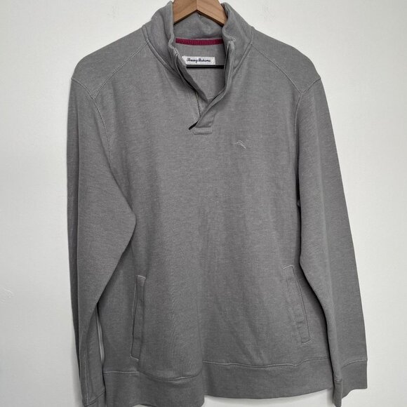 Tommy Bahama Gray Pullover Sweater‎ Mens Size Small Quarter Zip Pocket Casual - Picture 1 of 6